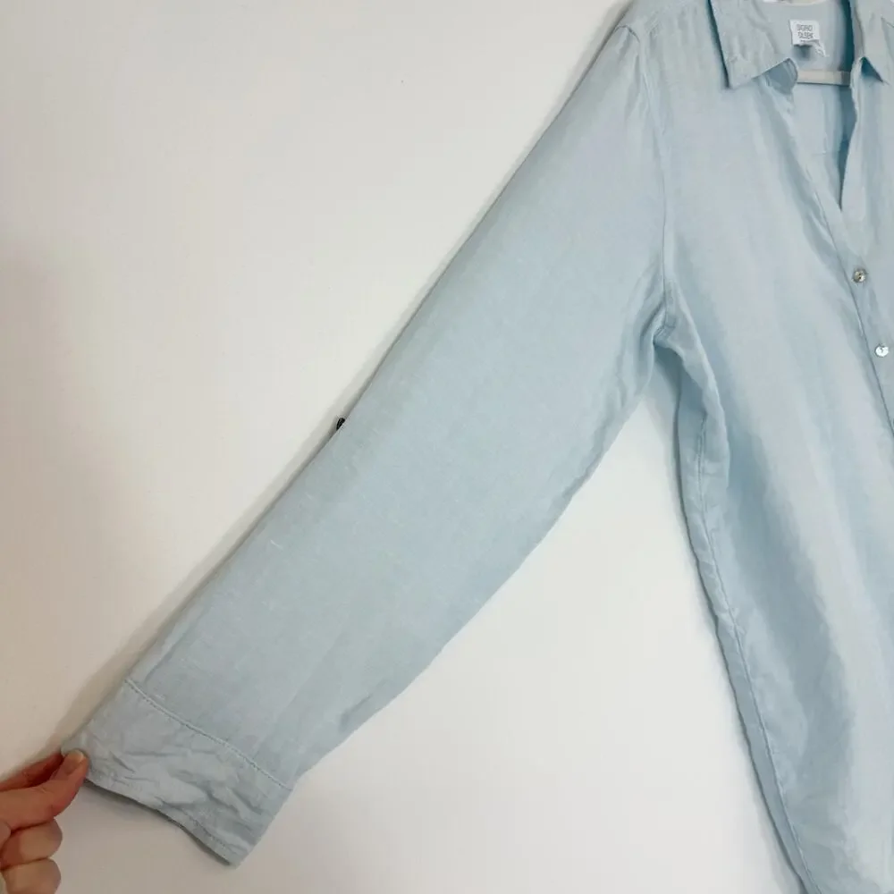 Sigrid Olsen 100% Linen Light Blue Button Down Long Sleeve Top Women's XL - Picture 3 of 12